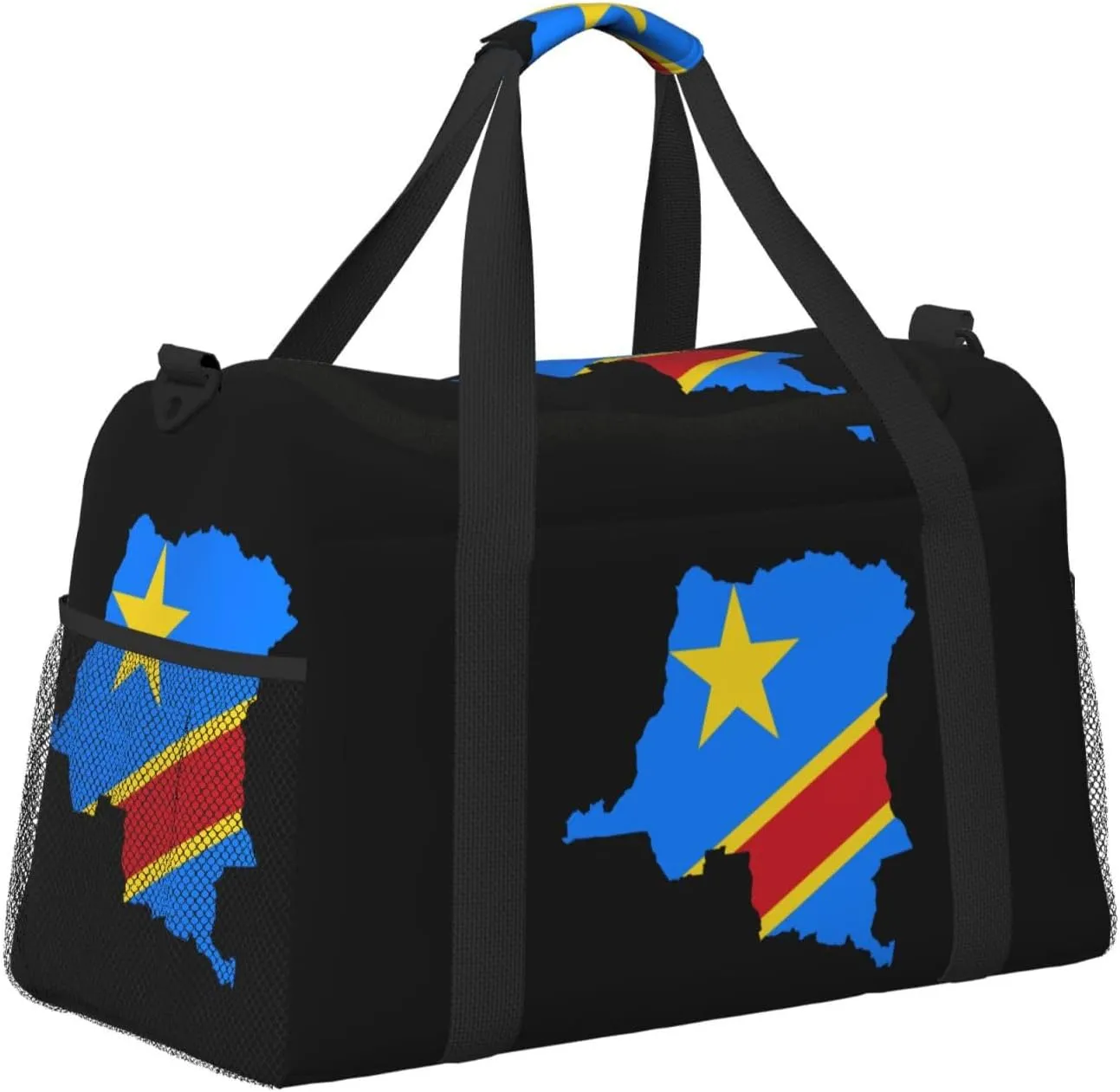 Flag Map Of Congo Travel Duffel Bag Large Foldable Waterproof Overnight Bag For Beach Swim Bags Pool Sports Gym