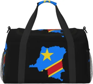 Flag Map Of Congo Travel Duffel Bag Large Foldable Waterproof Overnight Bag For Beach Swim Bags Pool Sports Gym