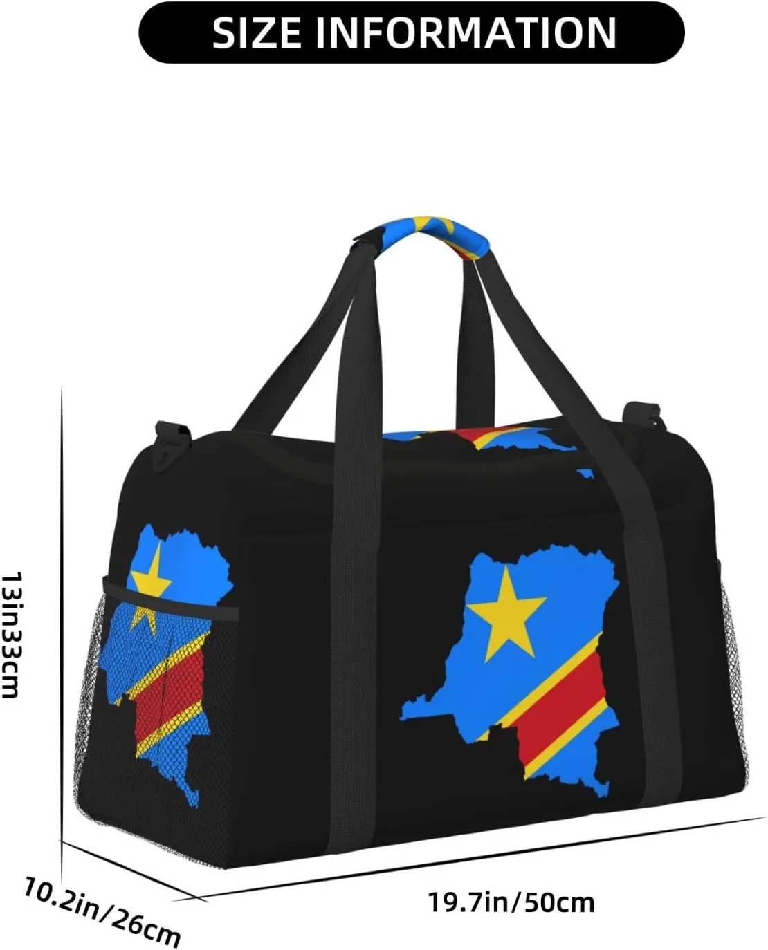 Flag Map Of Congo Travel Duffel Bag Large Foldable Waterproof Overnight Bag For Beach Swim Bags Pool Sports Gym