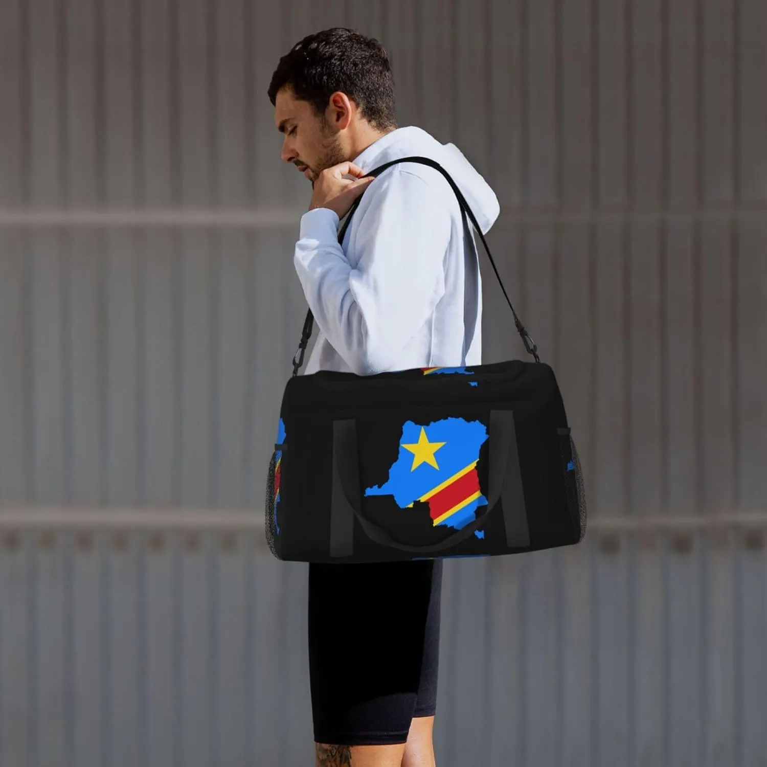 Flag Map Of Congo Travel Duffel Bag Large Foldable Waterproof Overnight Bag For Beach Swim Bags Pool Sports Gym