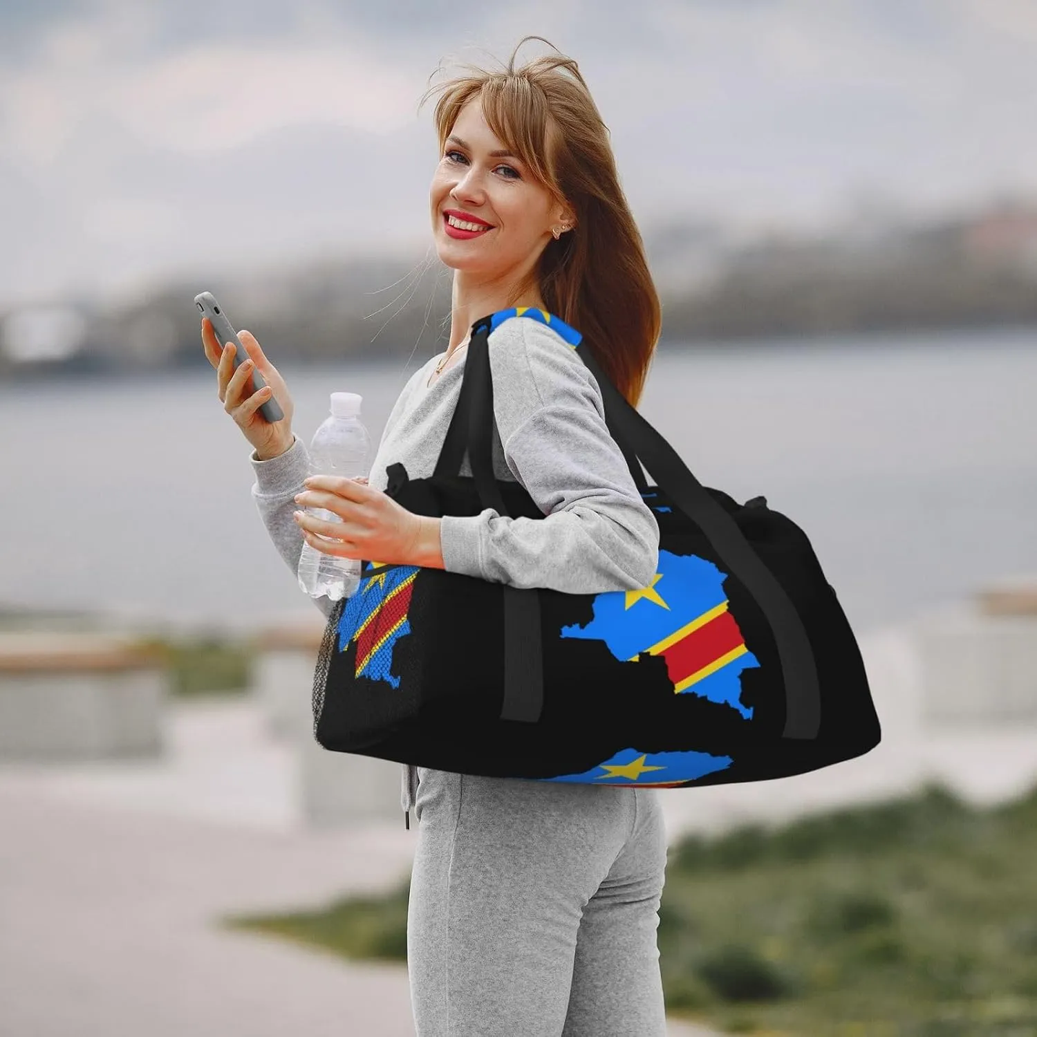 Flag Map Of Congo Travel Duffel Bag Large Foldable Waterproof Overnight Bag For Beach Swim Bags Pool Sports Gym