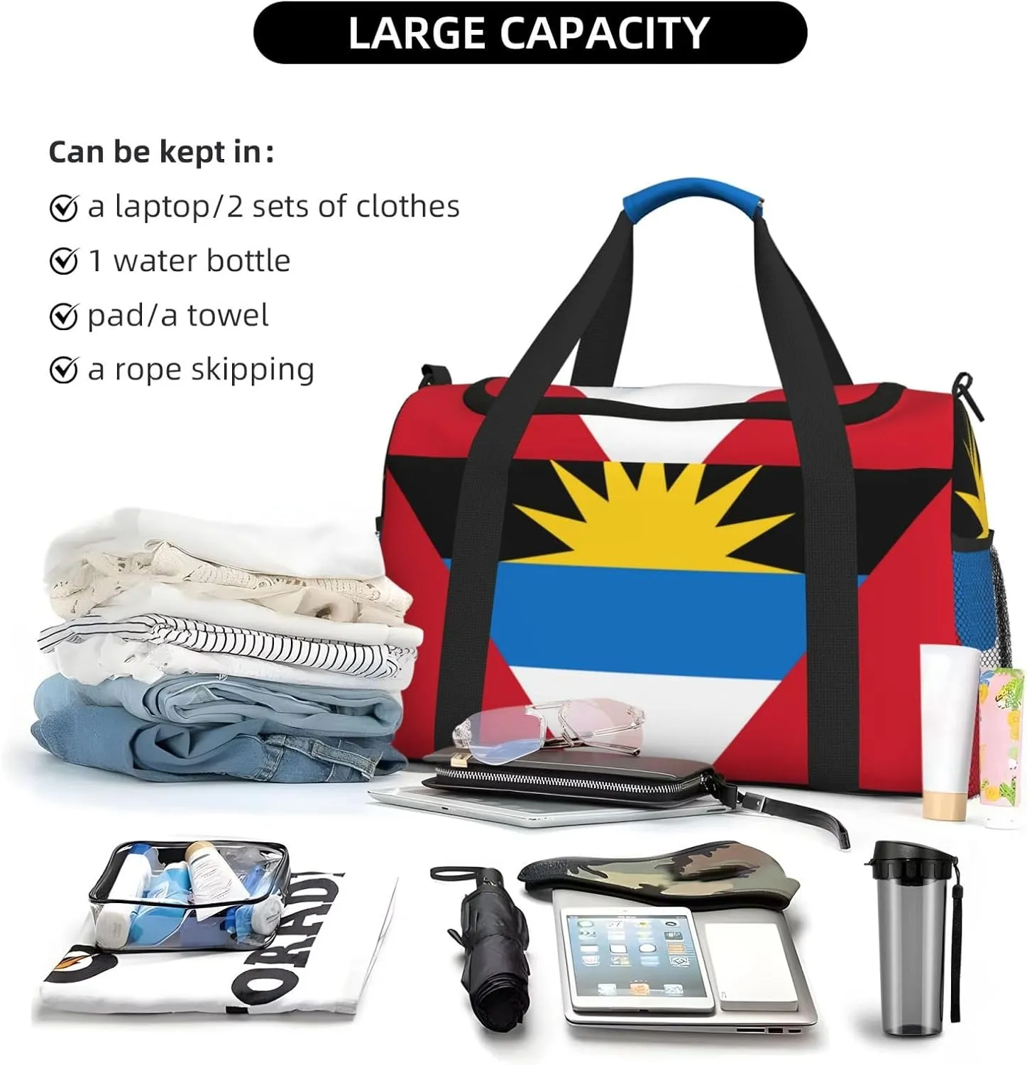 Flag Of Antigua Barbuda Travel Duffel Bag Large Foldable Waterproof Overnight Bag For Beach Swim Bags Pool Sports Gym