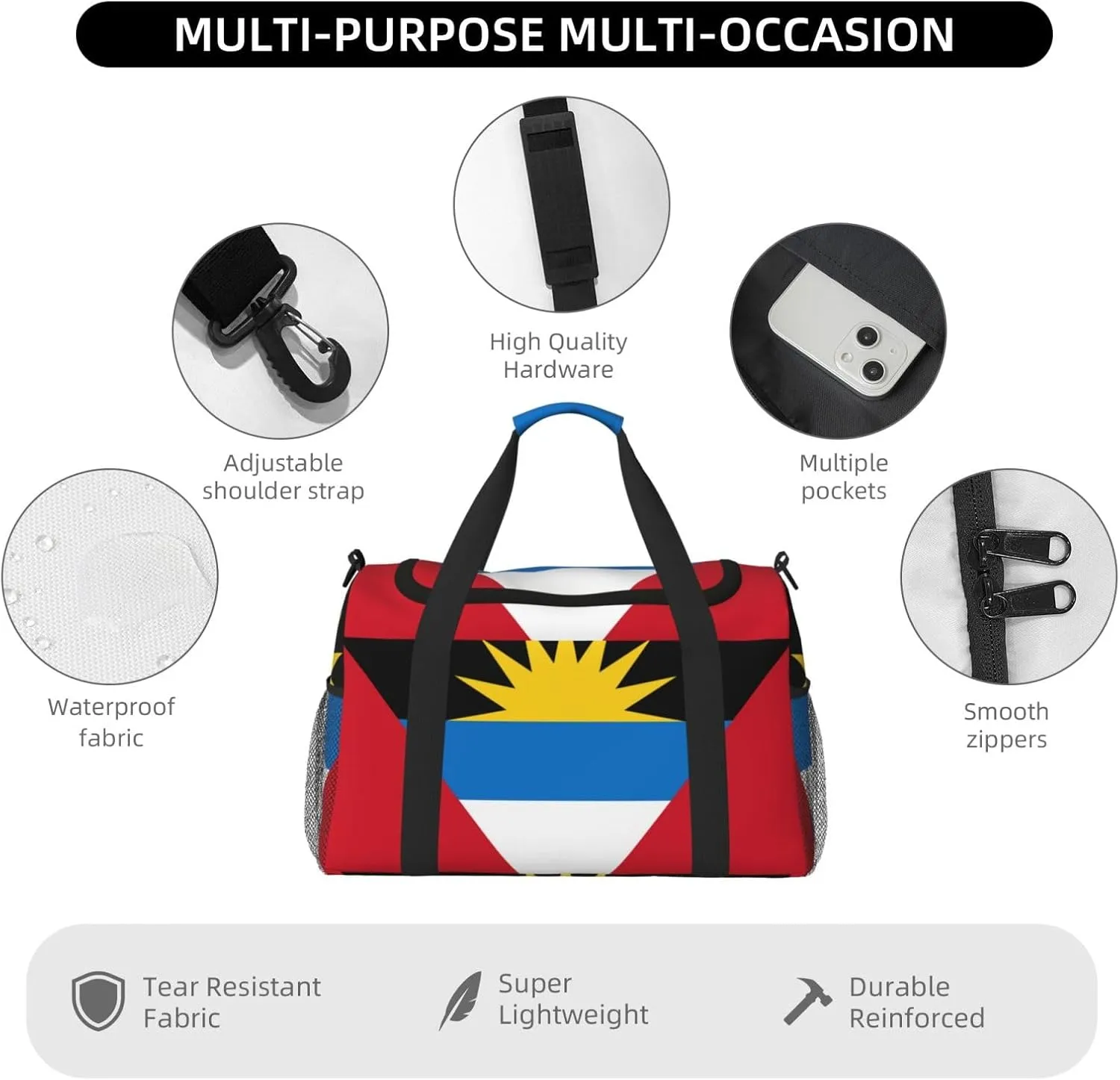 Flag Of Antigua Barbuda Travel Duffel Bag Large Foldable Waterproof Overnight Bag For Beach Swim Bags Pool Sports Gym