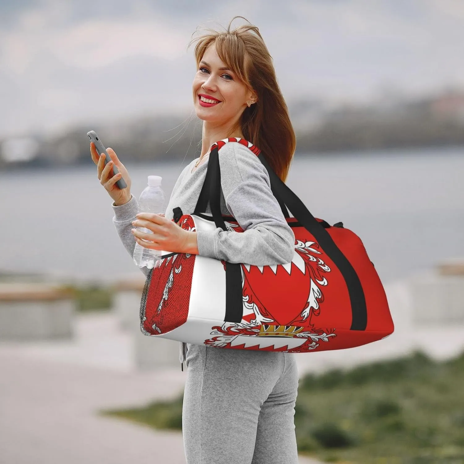 Flag Of Bahrain Travel Duffel Bag Large Foldable Waterproof Overnight Bag For Beach Swim Bags Pool Sports Gym