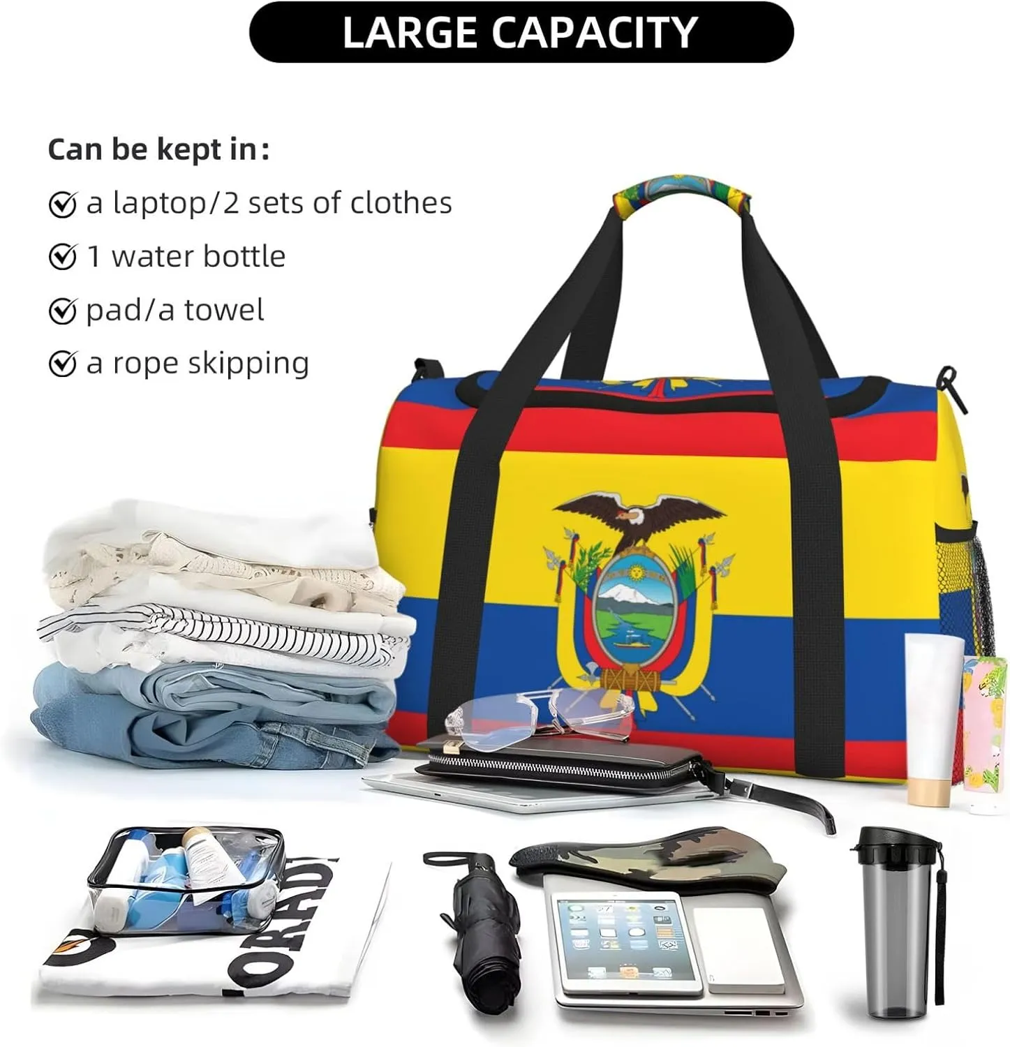 Flag Of Ecuador Travel Duffel Bag Large Foldable Waterproof Overnight Bag For Beach Swim Bags Pool Sports Gym