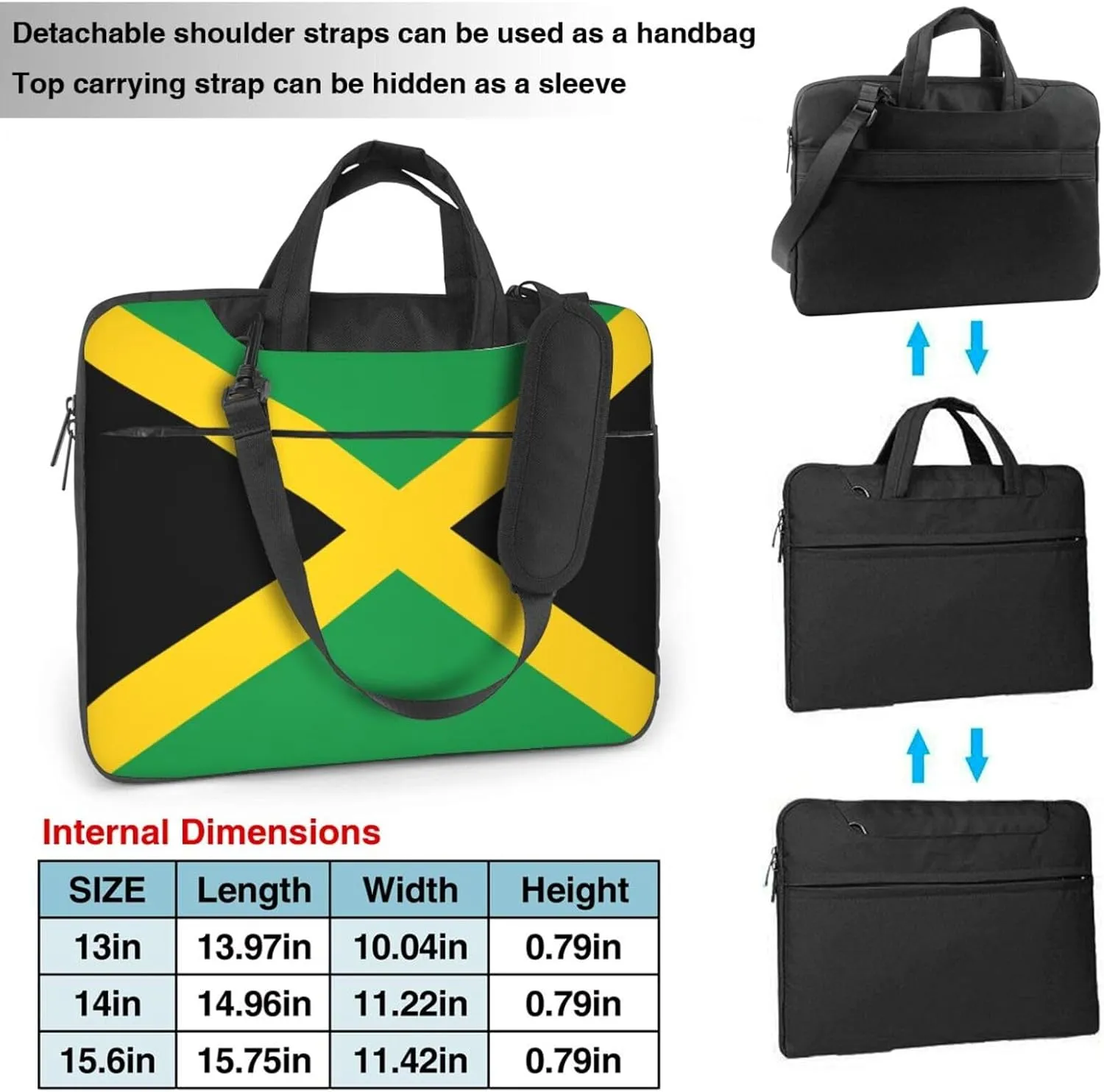 Flag Of Jamaica Print Laptop Adjustable Shoulder Strap With Handle Accessory Pocket For Men Women