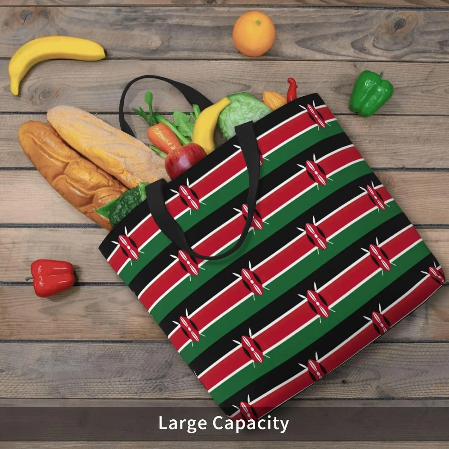 Flag Of Kenya Duty Reusable Shopping One-Shoulder Bags â€“ Large Tote Bags Are Foldable