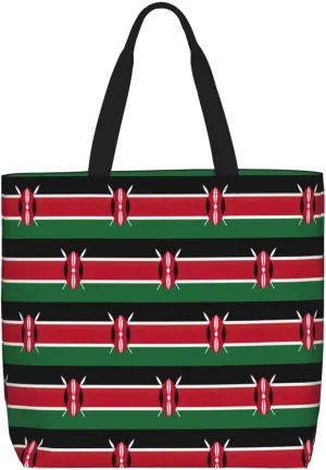 Flag Of Kenya Duty Reusable Shopping One-Shoulder Bags â€“ Large Tote Bags Are Foldable