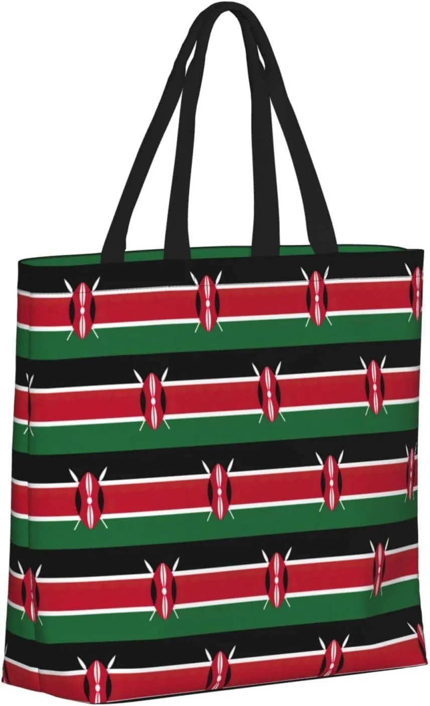 Flag Of Kenya Duty Reusable Shopping One-Shoulder Bags â€“ Large Tote Bags Are Foldable