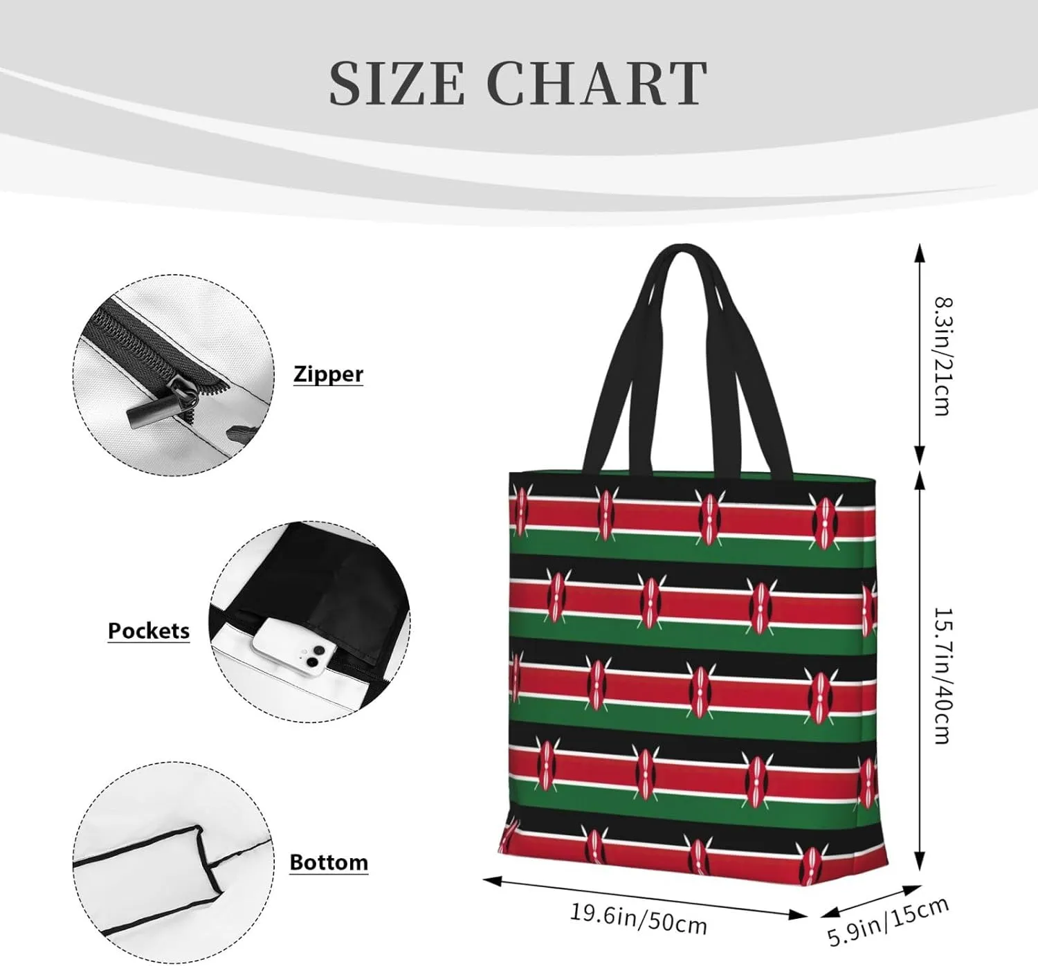 Flag Of Kenya Duty Reusable Shopping One-Shoulder Bags â€“ Large Tote Bags Are Foldable