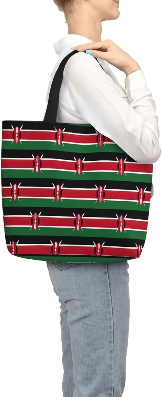 Flag Of Kenya Duty Reusable Shopping One-Shoulder Bags â€“ Large Tote Bags Are Foldable