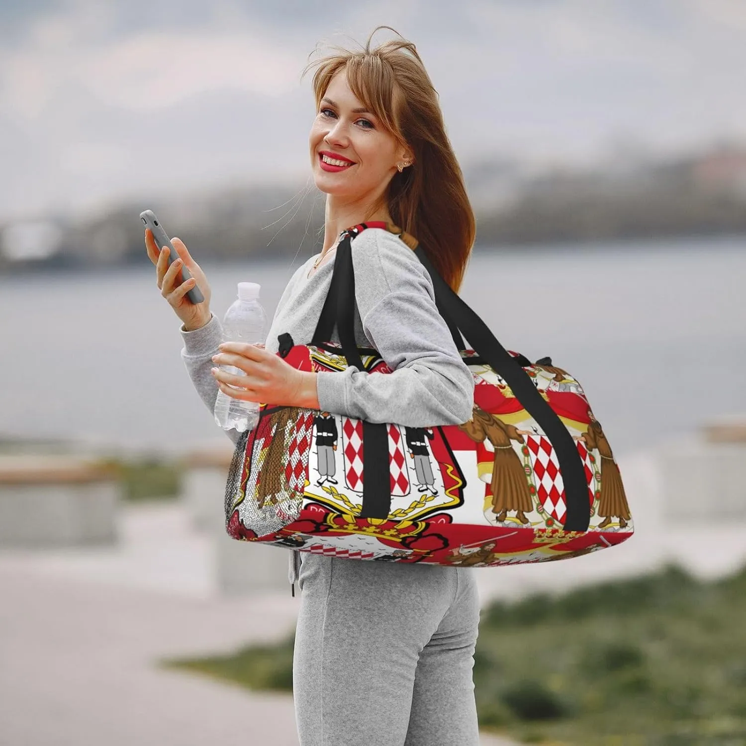Flag Of Monaco Travel Duffel Bag Large Foldable Waterproof Overnight Bag For Beach Swim Bags Pool Sports Gym