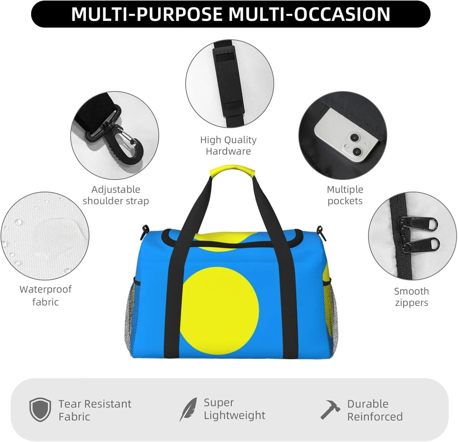 Flag Of Palau Travel Duffel Bag Large Foldable Waterproof Overnight Bag For Beach Swim Bags Pool Sports Gym