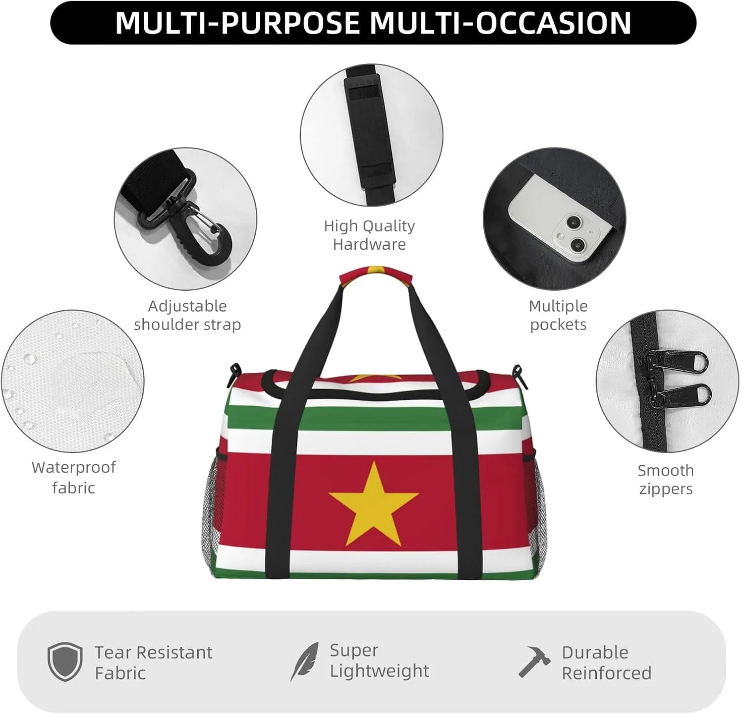 Flag Of Suriname Travel Duffel Bag Large Foldable Waterproof Overnight Bag For Beach Swim Bags Pool Sports Gym