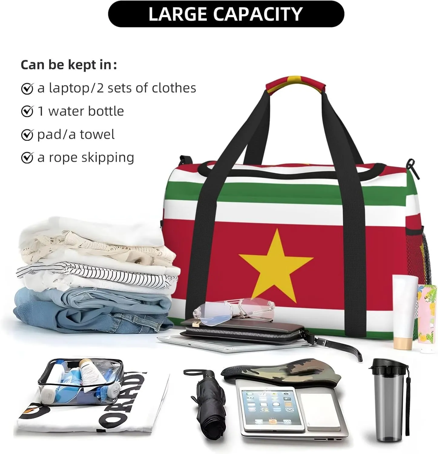 Flag Of Suriname Travel Duffel Bag Large Foldable Waterproof Overnight Bag For Beach Swim Bags Pool Sports Gym