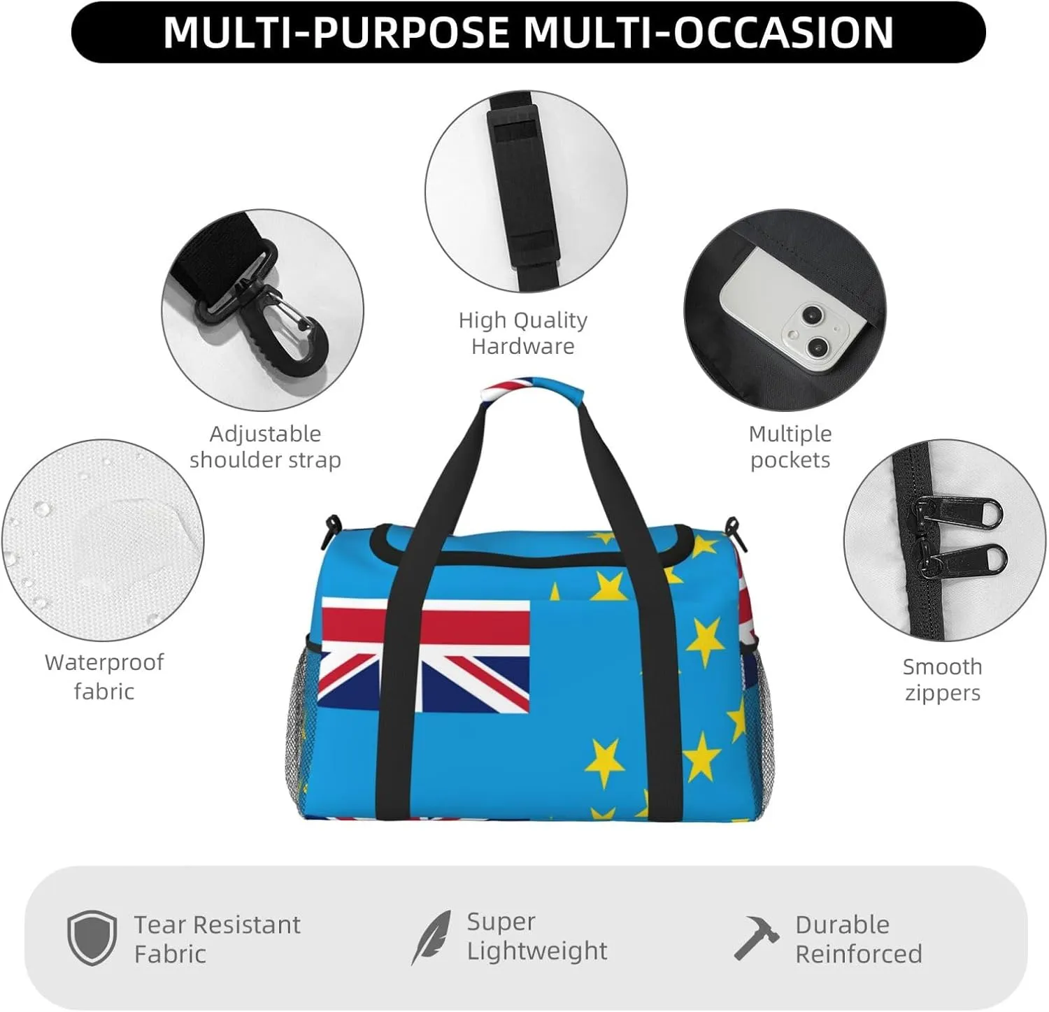 Flag Of Tuvalu Travel Duffel Bag Large Foldable Waterproof Overnight Bag For Beach Swim Bags Pool Sports Gym