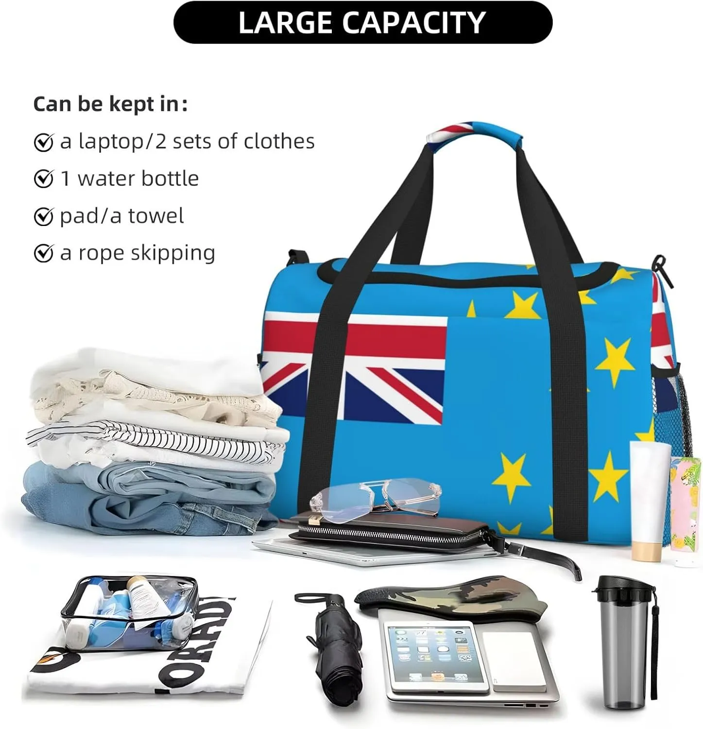 Flag Of Tuvalu Travel Duffel Bag Large Foldable Waterproof Overnight Bag For Beach Swim Bags Pool Sports Gym