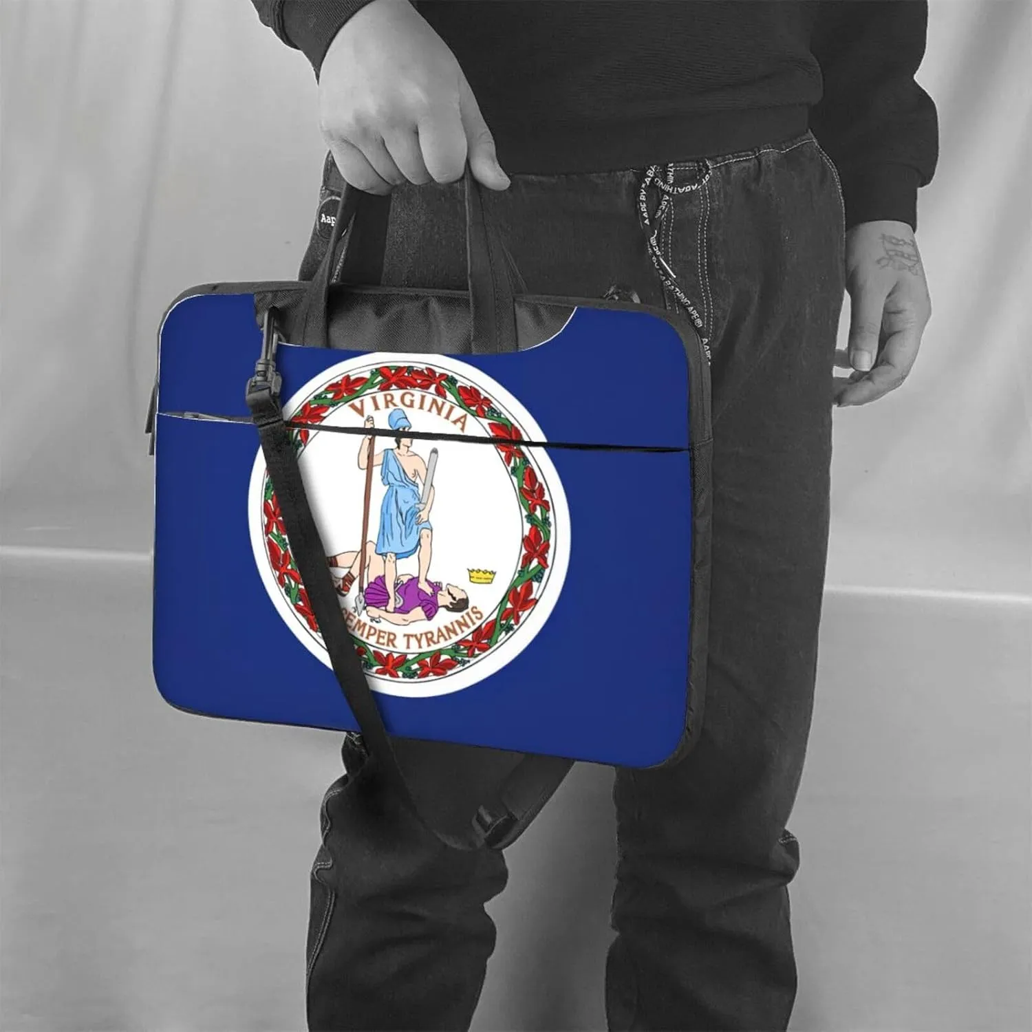 Flag Of Virginia Print Laptop Adjustable Shoulder Strap With Handle Accessory Pocket For Men Women