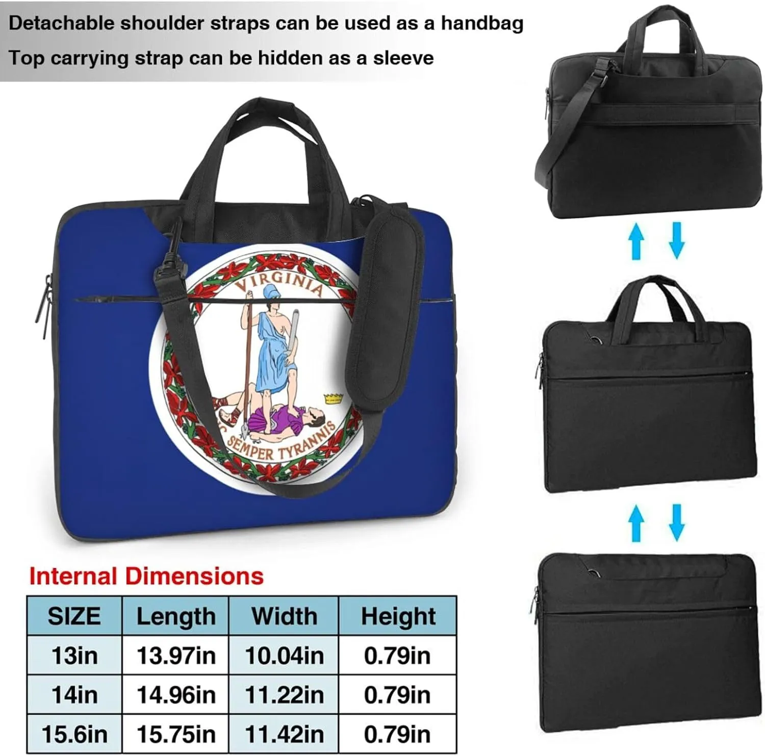 Flag Of Virginia Print Laptop Adjustable Shoulder Strap With Handle Accessory Pocket For Men Women