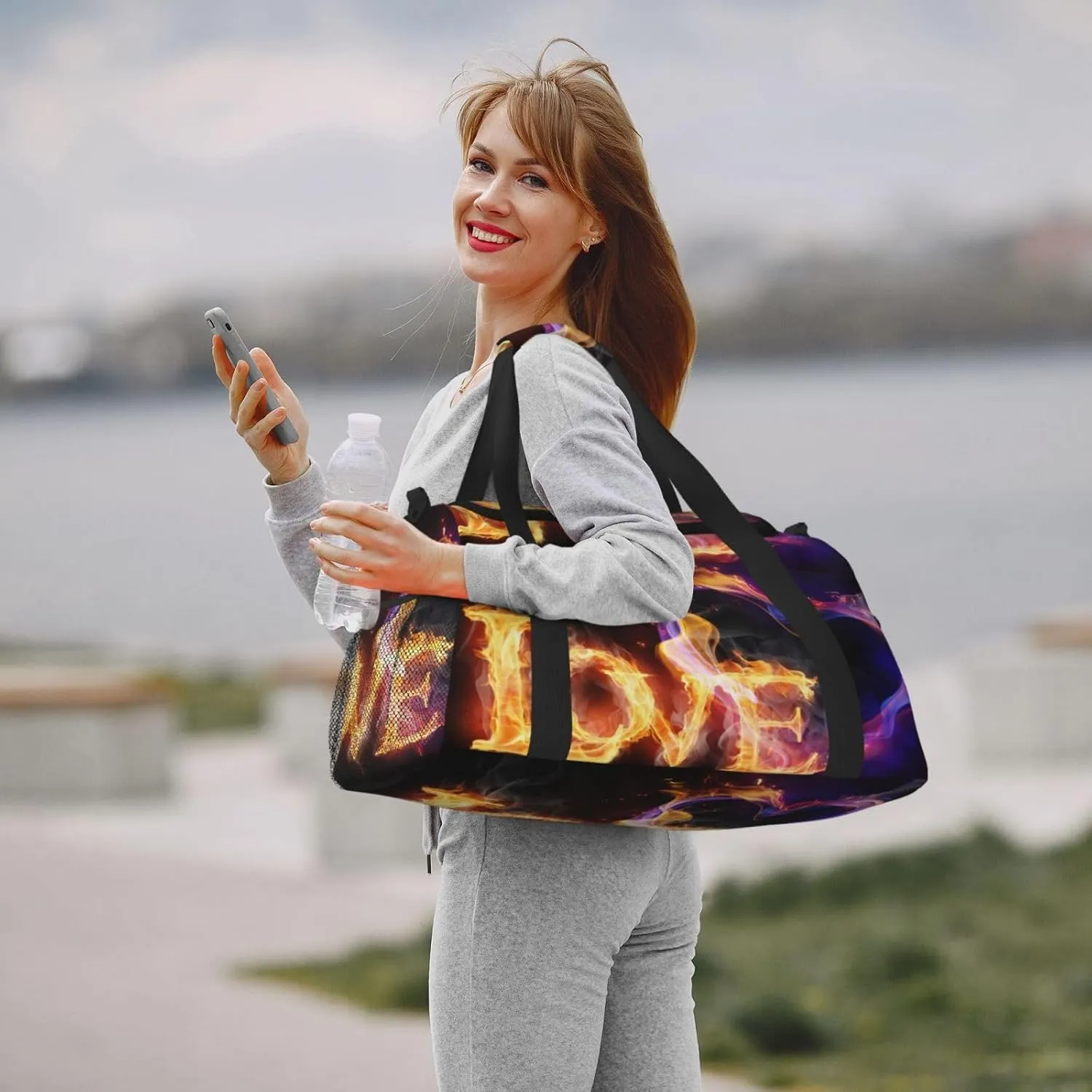 Flame Love Travel Duffel Bag Large Foldable Waterproof Overnight Bag For Beach Swim Bags Pool Sports Gym