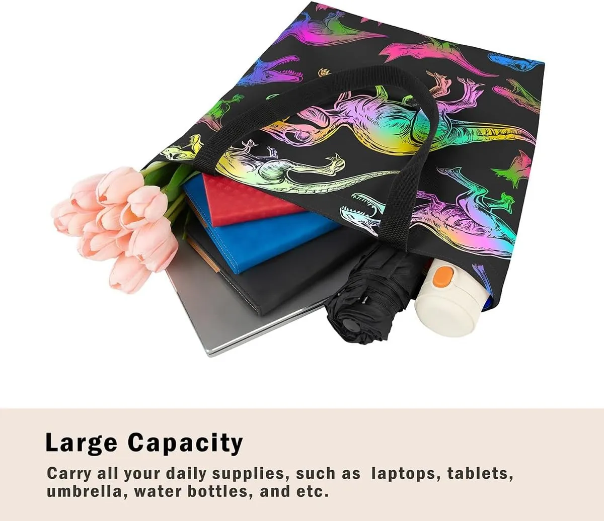 Flamingo Canvas Tote Bag,Woodland Animals Duffle Bag,Botanical Flowers Jungle Leaves Casual Reusable Handbag