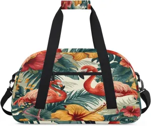 Flamingo Gym Duffel Bag for Men Women Colorful Floral Sports Tote Bag with Adjustable Shoulder Strap for Dance Gymnastics Traveling Outdoor Camping Overnight Stay