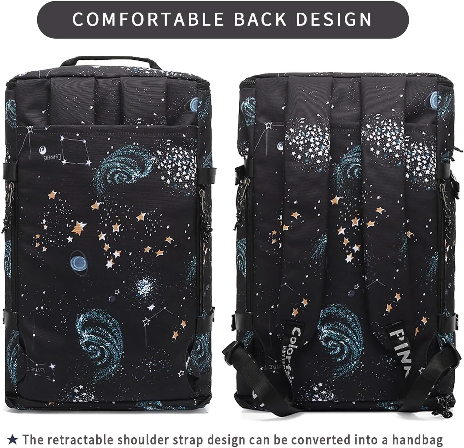 Floral gym duffel bag backpack, fashion wrestling bag,with shoe compartment, 4 kinds of back method waterproof travel sports walking laptop Lightweight（A-Starry Sky）