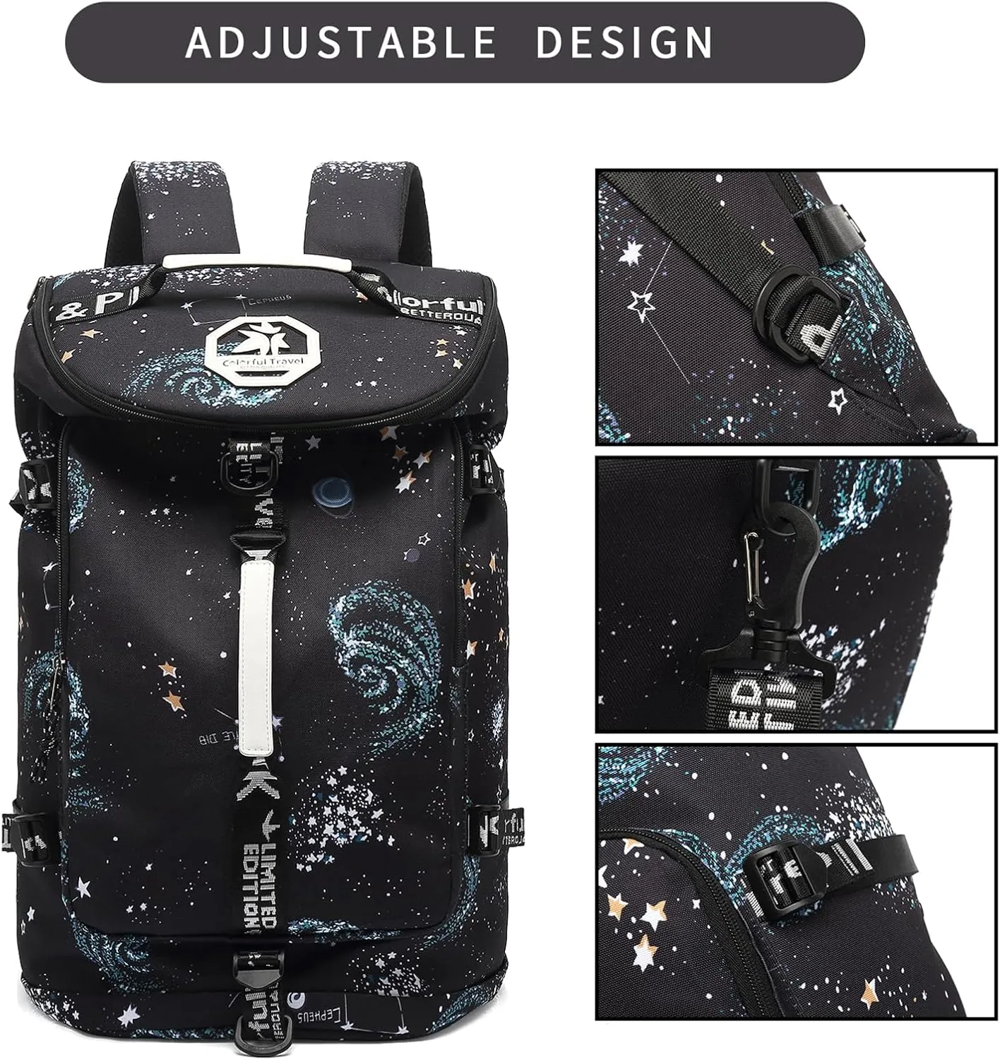Floral gym duffel bag backpack, fashion wrestling bag,with shoe compartment, 4 kinds of back method waterproof travel sports walking laptop Lightweight（A-Starry Sky）
