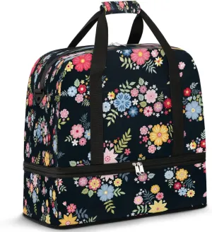 Floral Pretty Petals Sports Gym Bag with Shoes Compartment Foldable Travel Duffel Bag Dry Wet Separated Sports Tote Workout Weekender Overnight Bag for Women Yoga Dance Work Training Handbag