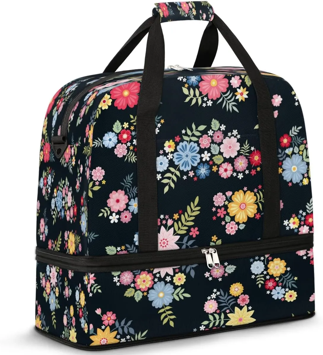 Floral Pretty Petals Sports Gym Bag with Shoes Compartment Foldable Travel Duffel Bag Dry Wet Separated Sports Tote Workout Weekender Overnight Bag for Women Yoga Dance Work Training Handbag