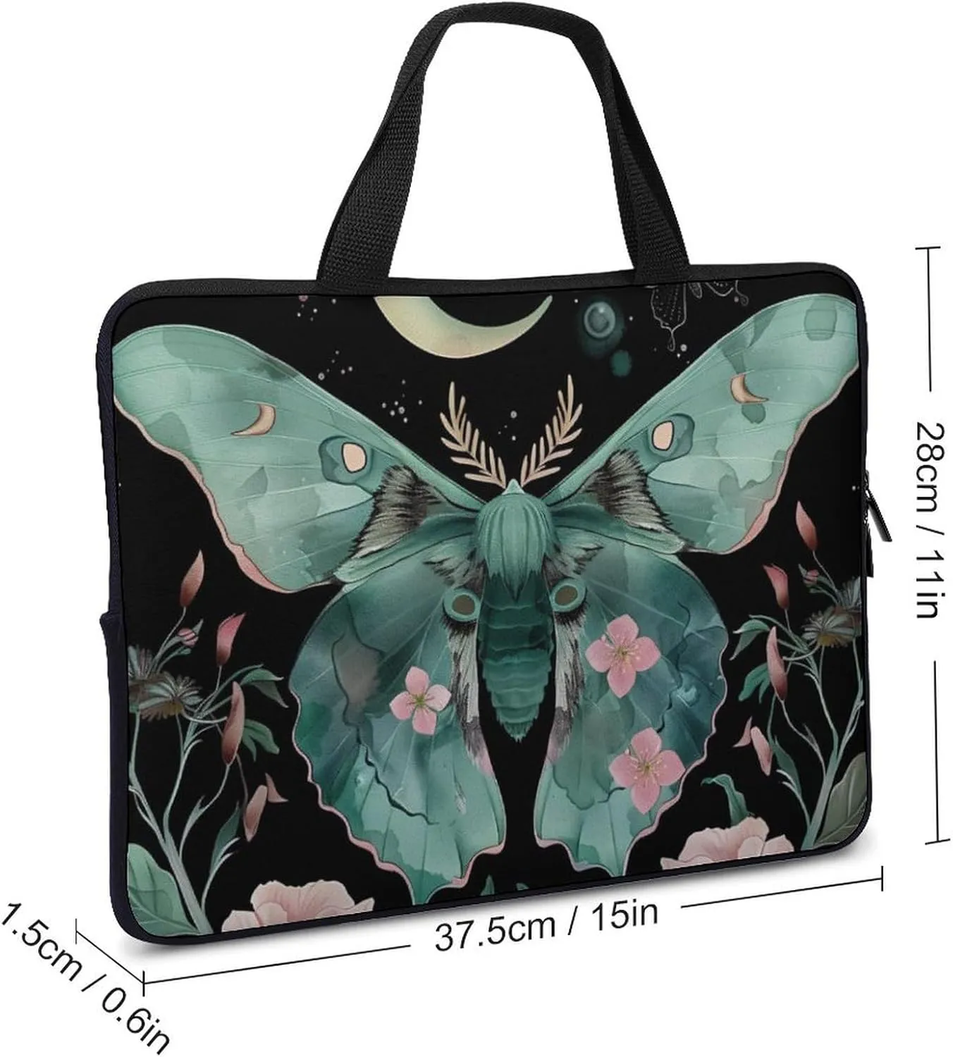 Flower Butterfly Lunar Eclipse Laptop Bag Laptop Case Computer Messenger Bag with Adjustable Shoulder Strap