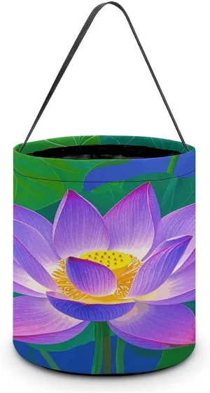 Flower Purple Print Halloween Tote Candy Bag Candy Basket Candy Bucket Gift Bag for Halloween Party