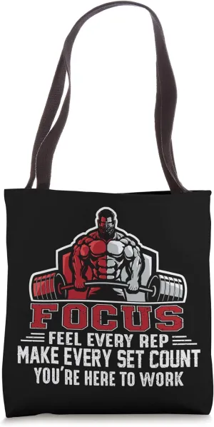 Focus Every Set Counts Bodybuilding Gym Fitness Muscle Tote Bag