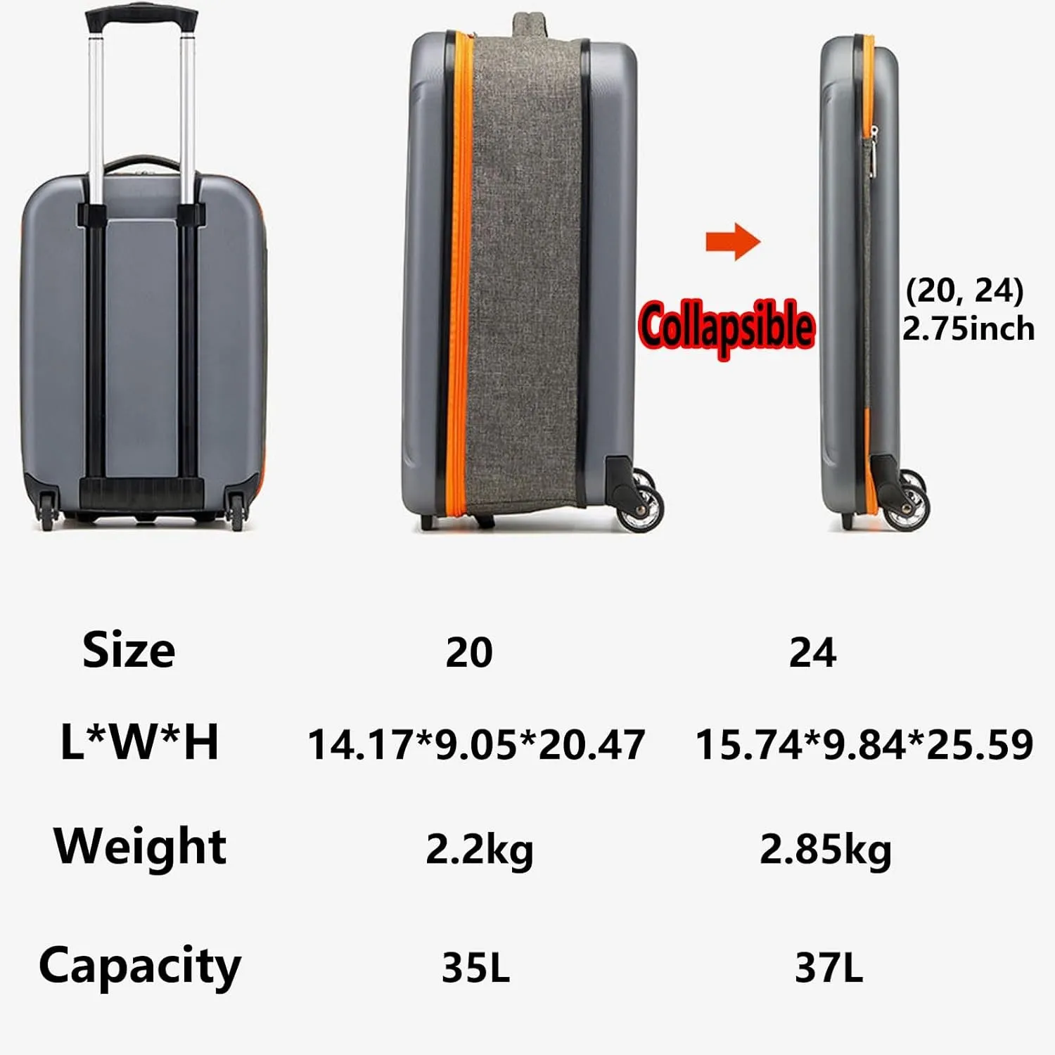 Foldable Luggage, Space Separation Design, Large Capacity Hand Suitcase,Resistant To Drop And Pressure, Hard Shell Storage Box (Color : Blue, Size : 24inch)