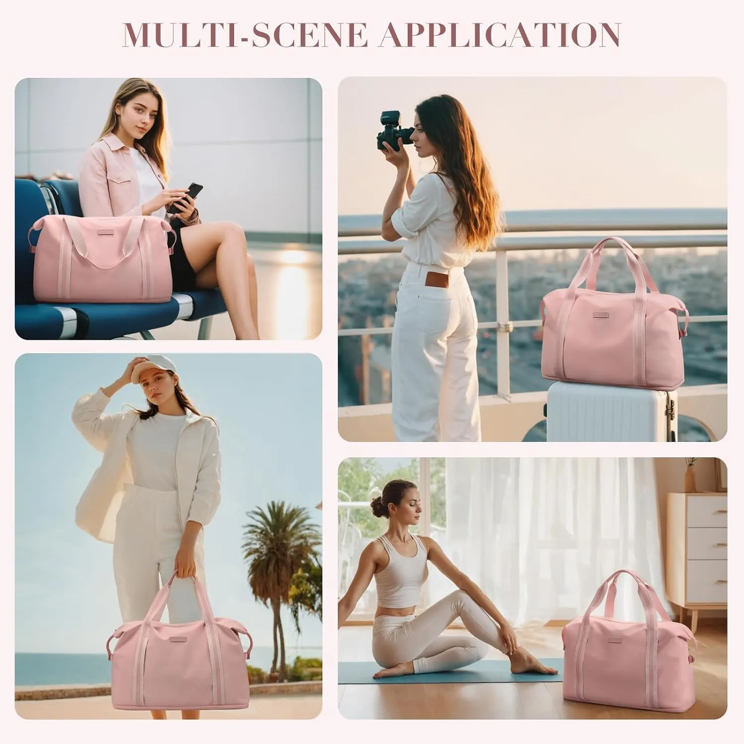 Foldable Travel Duffel Bag Carry On Yoga Tote Bags for Women Travel Sport Gym Hospital Bag Labor and Delivery Overnight Luggage Bag,40L,Pink