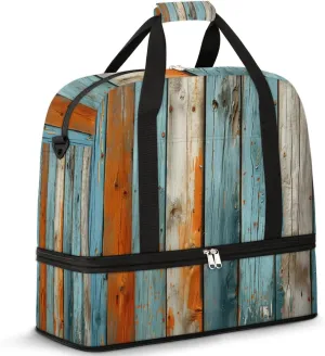 Foldable Travel Duffel Bag for Women, Overnight Weekender Bag Colorful Wood Carry on Duffel Bag Luggage Sports Gym Tote Bag with Shoes Compartment, Water Rresistant Shoulder Bag,B309
