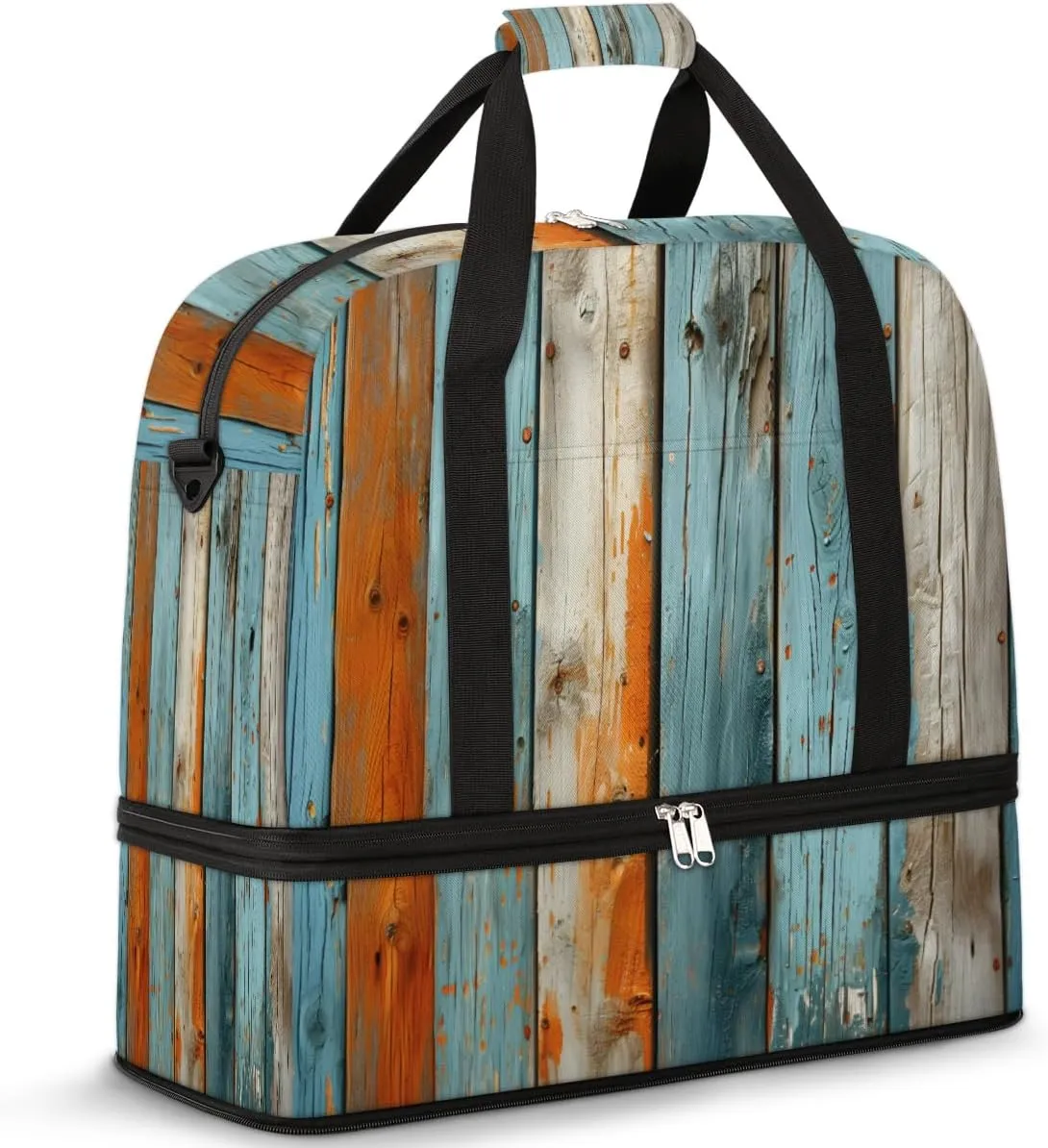 Foldable Travel Duffel Bag for Women, Overnight Weekender Bag Colorful Wood Carry on Duffel Bag Luggage Sports Gym Tote Bag with Shoes Compartment, Water Rresistant Shoulder Bag,B309