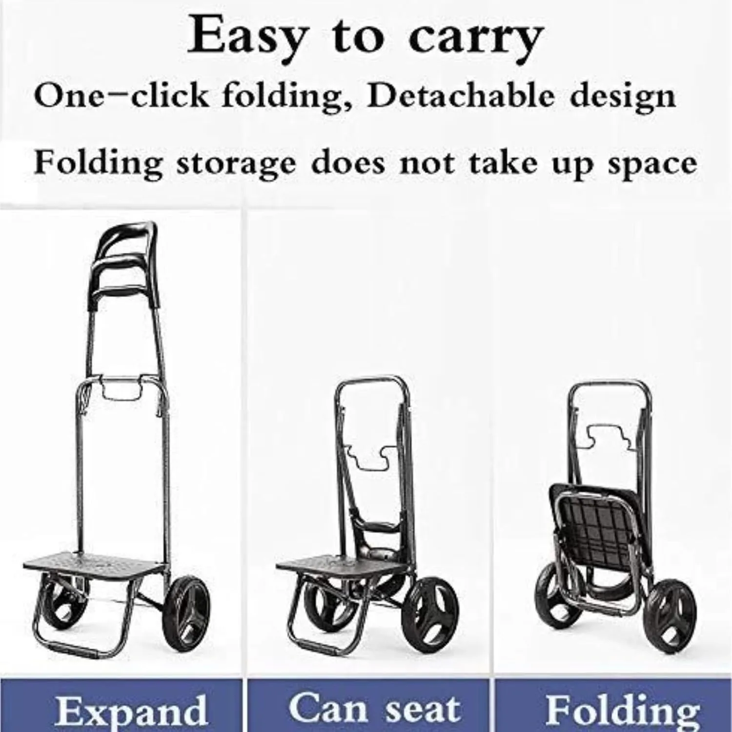 Folding Shopping Cart, Lightweight Shopping Trolley Portable Waterproof Folding Shopping Cart with Swivel Wheels and Removable Bag Grocery Utility Carts(Black)