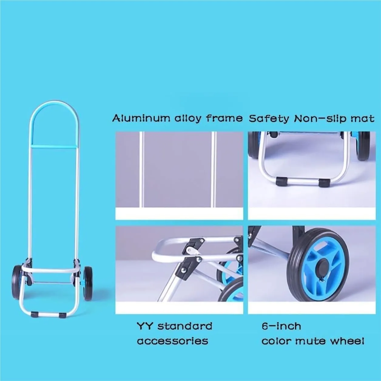 Folding Shopping Cart, Shopping Trolley Aluminum Alloy Shopping Trolley Foldable 2 Wheel Silent Shopping Carts Grocery Utility Carts(Blue)