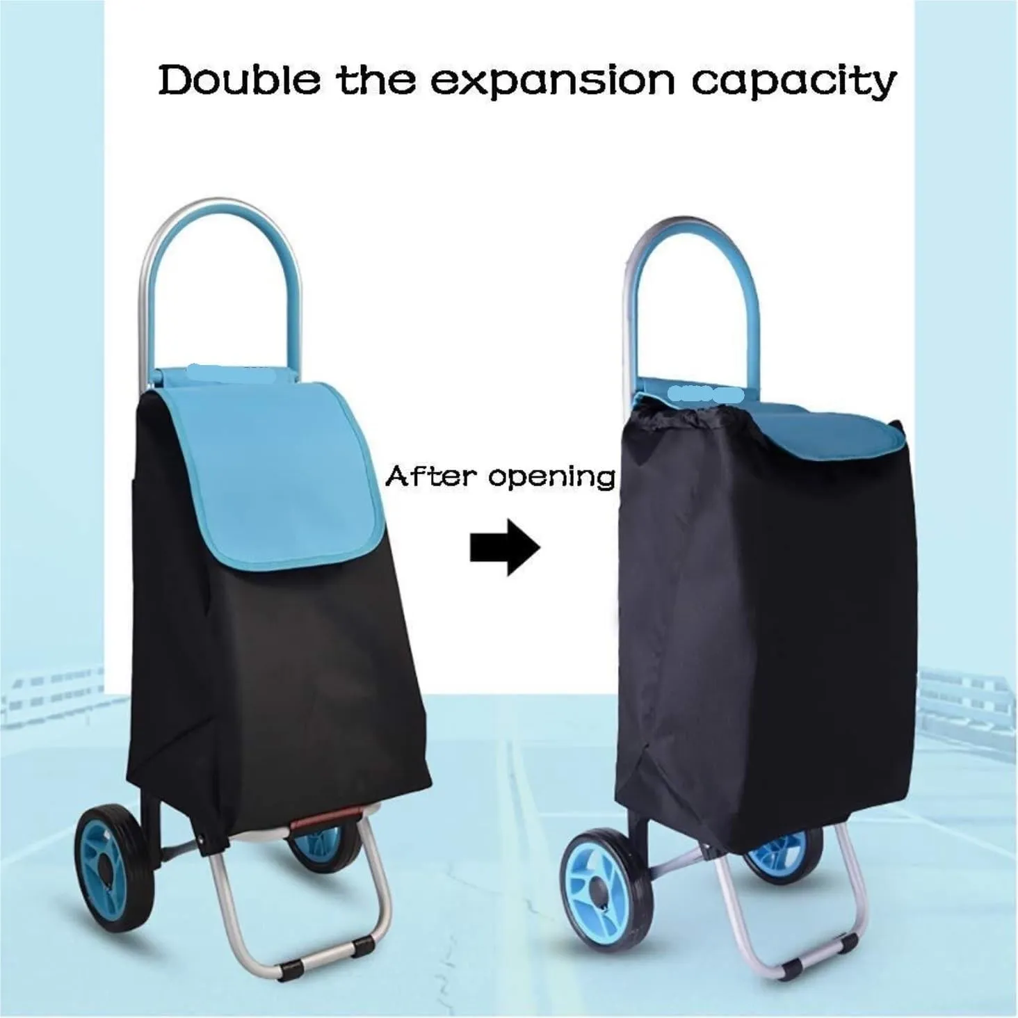 Folding Shopping Cart, Shopping Trolley Aluminum Alloy Shopping Trolley Foldable 2 Wheel Silent Shopping Carts Grocery Utility Carts(Blue)