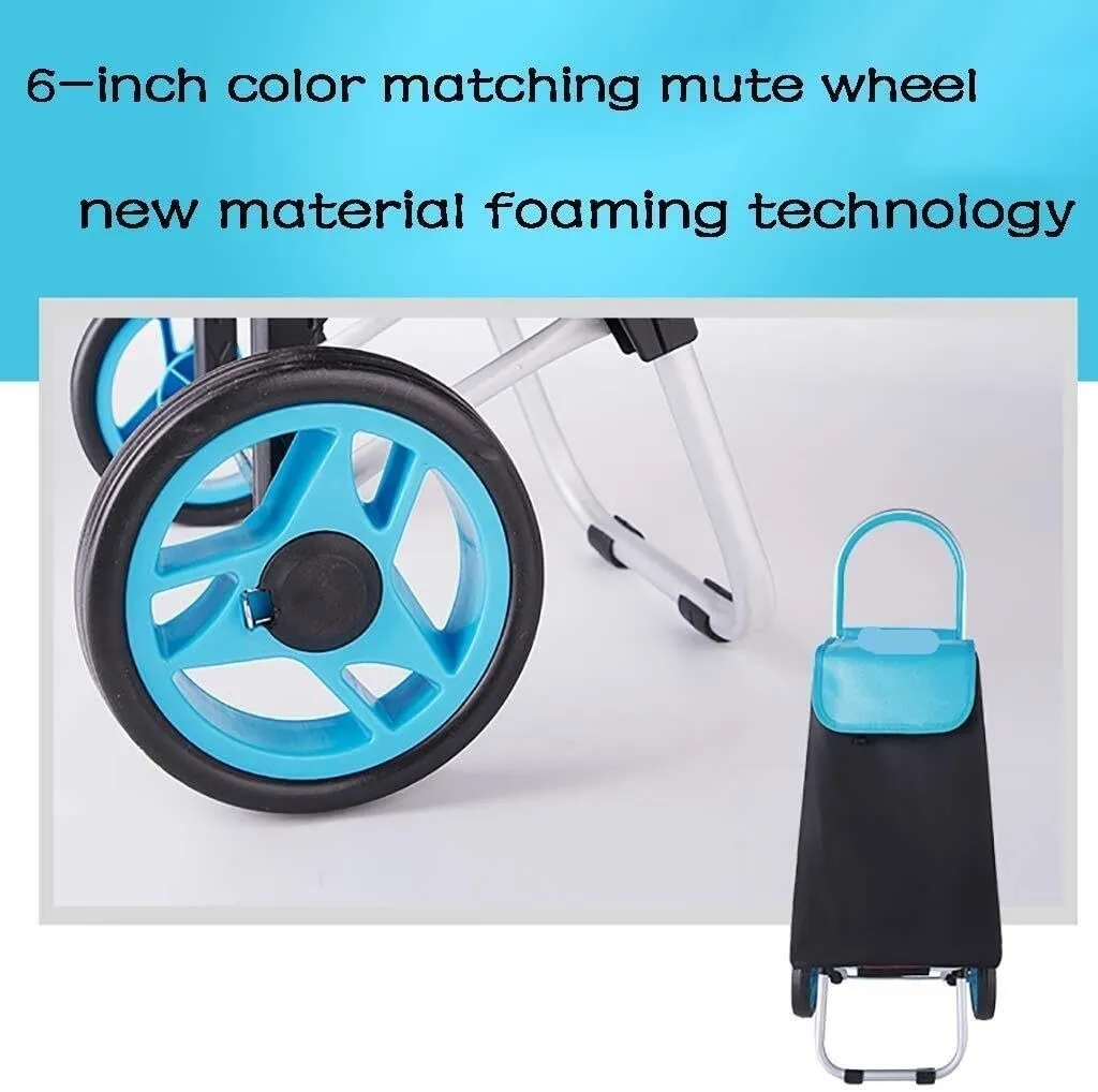 Folding Shopping Cart, Shopping Trolley Aluminum Alloy Shopping Trolley Foldable 2 Wheel Silent Shopping Carts Grocery Utility Carts(Blue)