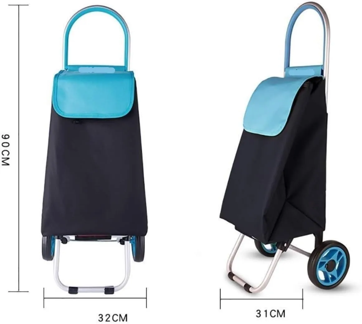 Folding Shopping Cart, Shopping Trolley Aluminum Alloy Shopping Trolley Foldable 2 Wheel Silent Shopping Carts Grocery Utility Carts(Blue)
