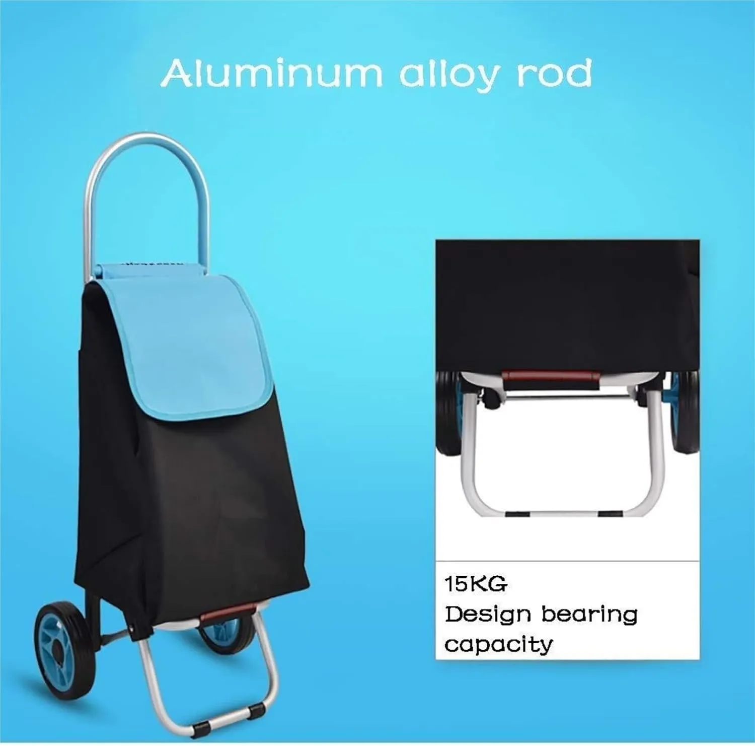 Folding Shopping Cart, Shopping Trolley Aluminum Alloy Shopping Trolley Foldable 2 Wheel Silent Shopping Carts Grocery Utility Carts(Blue)