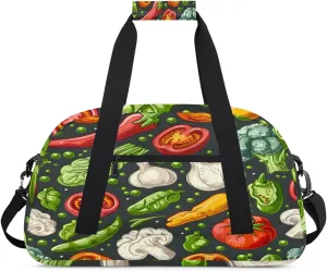 Food Vegetables Gym Duffel Bag for Men Women Polka Dots Sports Tote Bag with Adjustable Shoulder Strap for Dance Gymnastics Traveling Outdoor Camping Overnight Stay