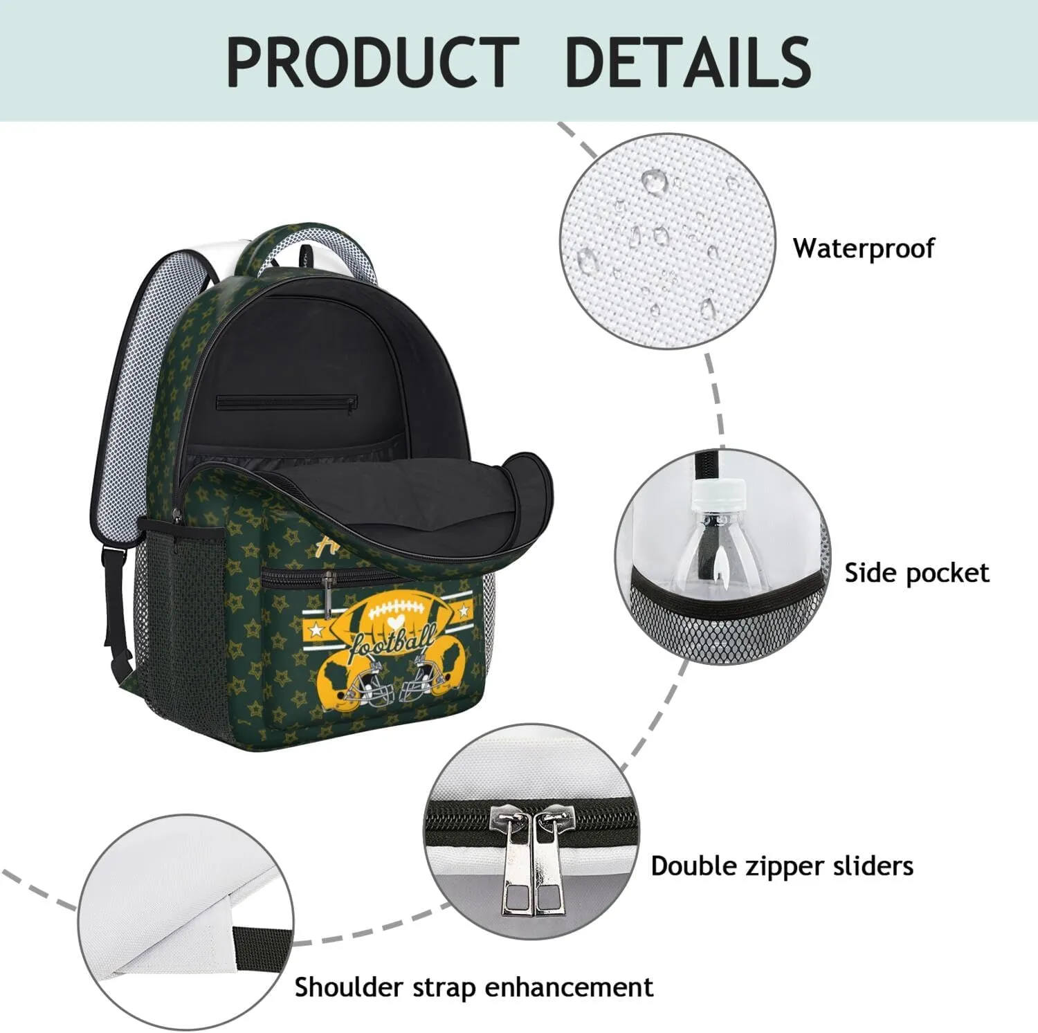 Football Backpack for Boys Girls, School High Capacity Football Laptop Bag Casual Daypack For Adults Men Fan Gifts