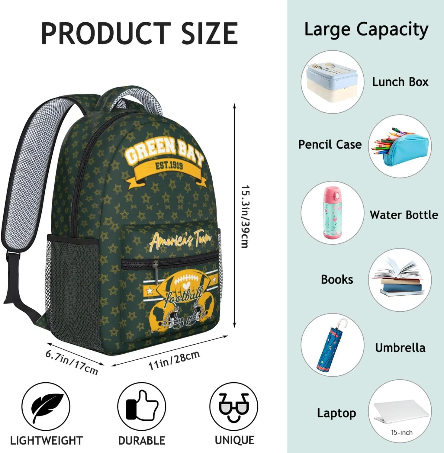 Football Backpack for Boys Girls, School High Capacity Football Laptop Bag Casual Daypack For Adults Men Fan Gifts