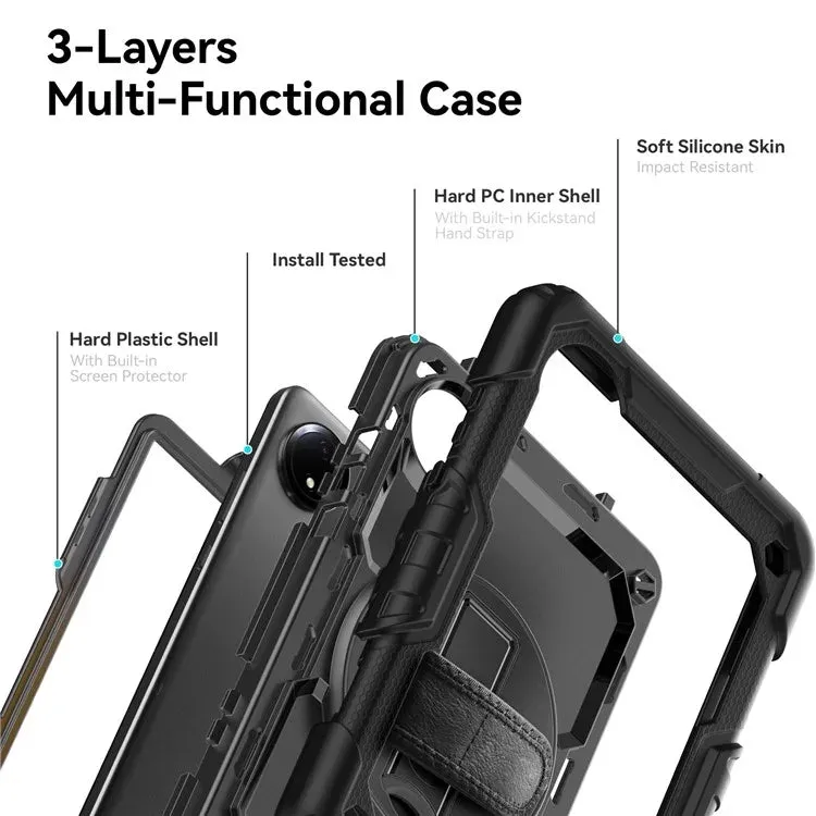 For Xiaomi Redmi Pad SE 4G 8.7 inch Case Hand Strap Kickstand PC Silicone Tablet Cover with PET Screen Protector
