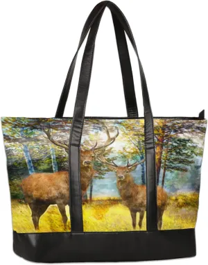 Forest Elks Laptop Tote Bag for Women Lightweight Work Purse with Multiple Compartments Fits 13-15.6 Inch Laptop Tablet Shoulder Bag for Office Travel Daily Use