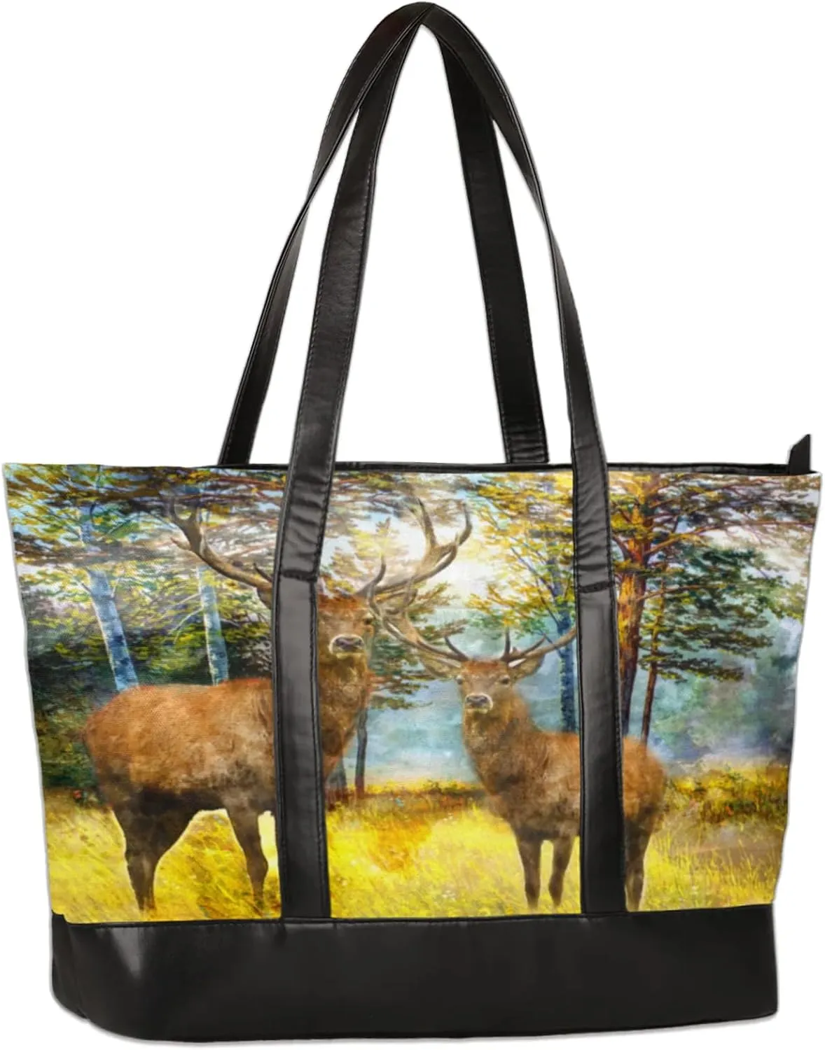 Forest Elks Laptop Tote Bag for Women Lightweight Work Purse with Multiple Compartments Fits 13-15.6 Inch Laptop Tablet Shoulder Bag for Office Travel Daily Use