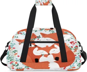 Fox Family Gym Duffel Bag for Men Women Flower Leaves Sports Tote Bag with Adjustable Shoulder Strap for Dance Gymnastics Traveling Outdoor Camping Overnight Stay